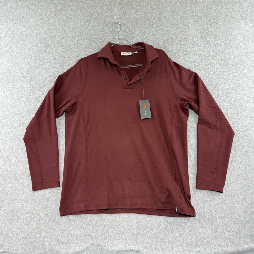 KJUS Scot Polo NEW NWT LS Mens 52 L Maroon Long Sleeve Performance Golf Shirt
